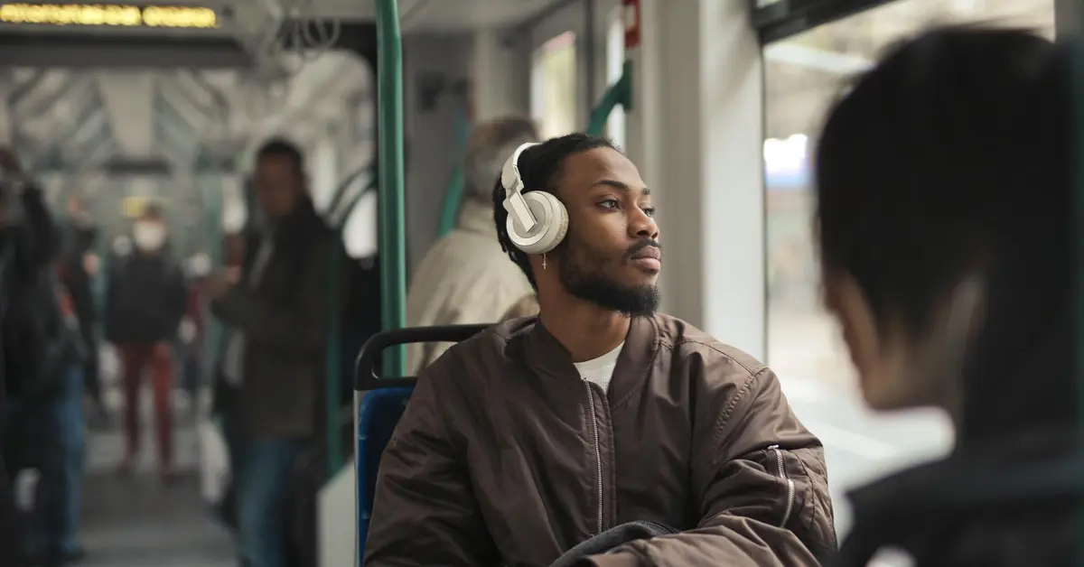 Portrait of young man on the bus