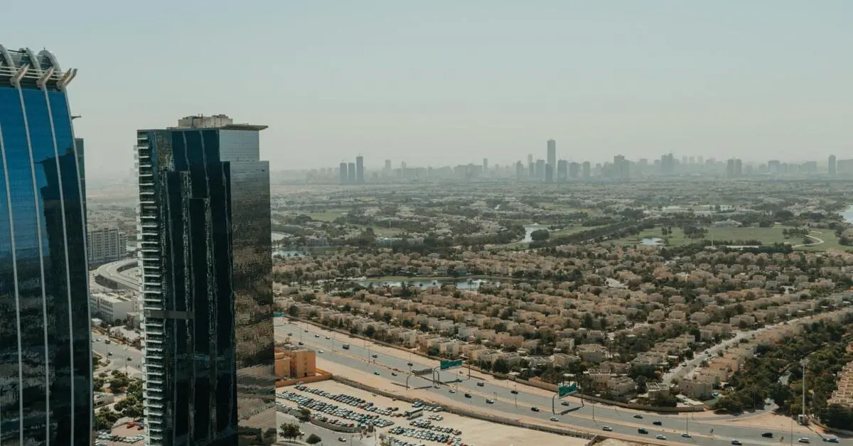 An aerial view of residential areas in Dubai