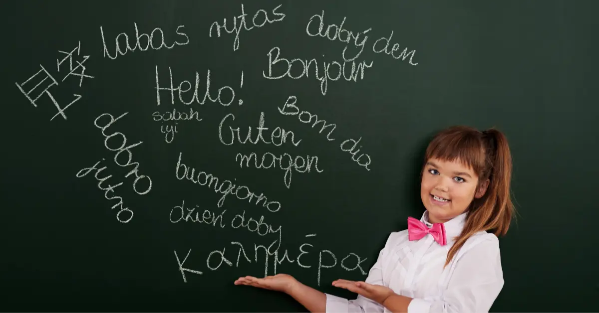 school girl learning french afterschool