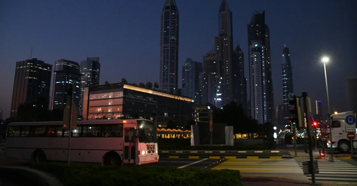 Bus parked in a station in Dubai