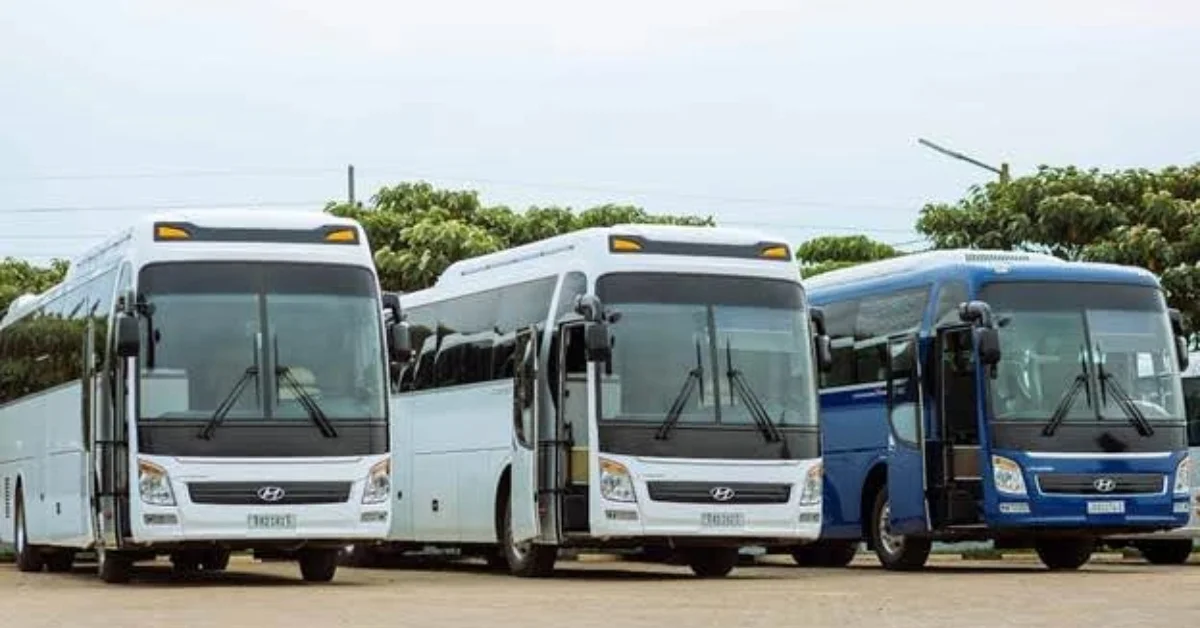 A line of Abu Dhabi Link buses in the bus station