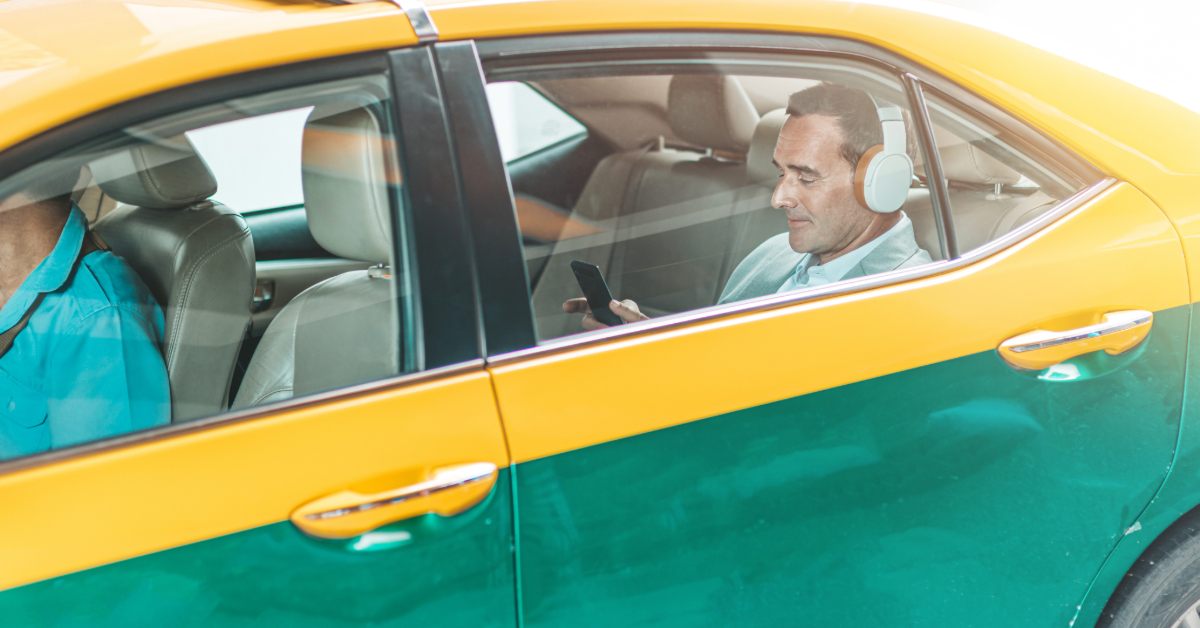 Businessman in a taxi