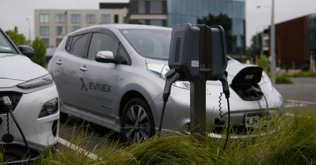 Cars charging on a parking lot