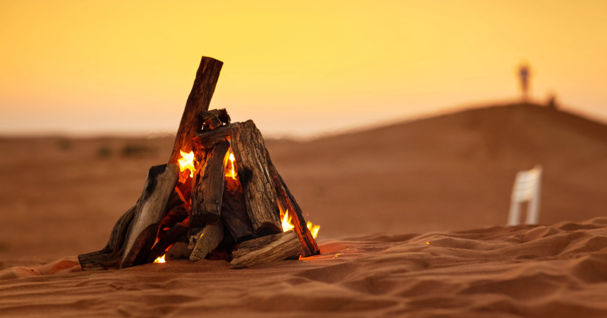 Desert picnic at a beautiful sunset