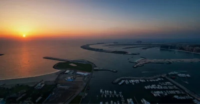 Dubai Palm Island during a beautiful sunset