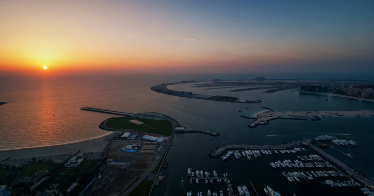 Dubai Palm Island during a beautiful sunset