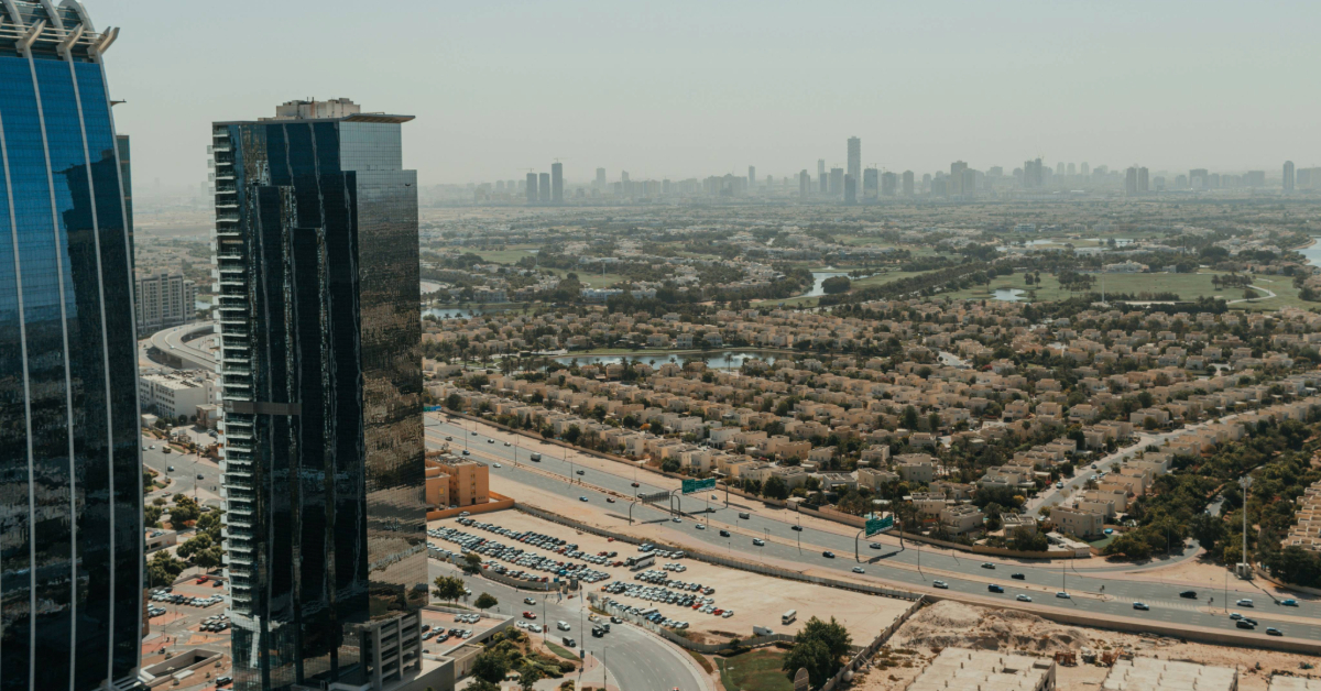 Dubai city from an aerial perspective