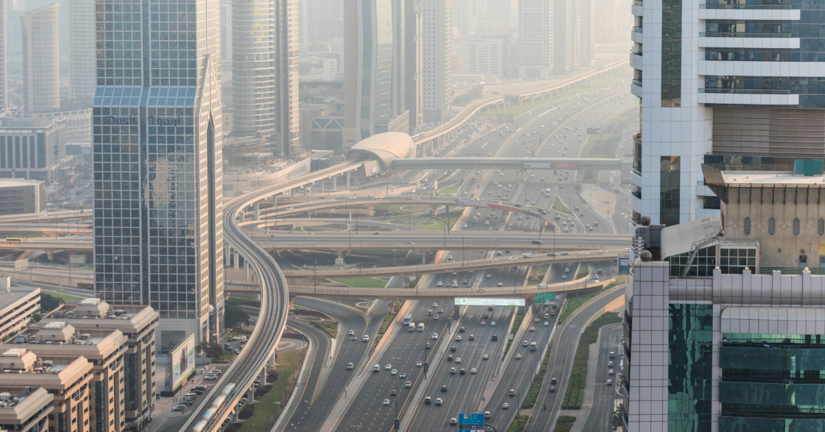 View of Dubai roads from a high-rise building