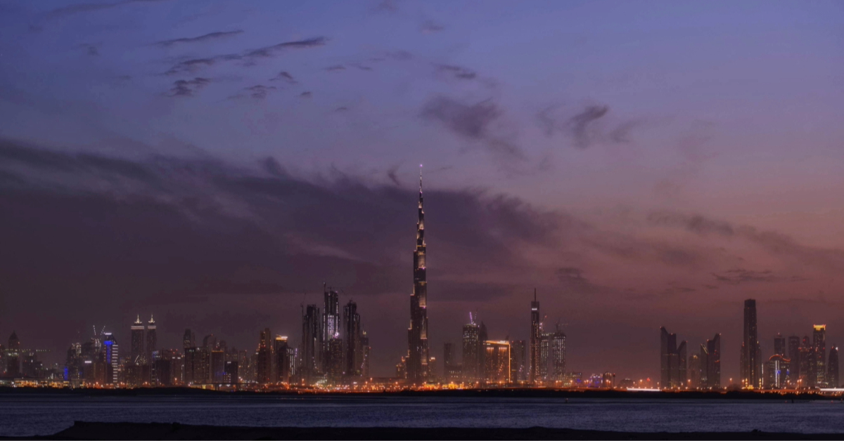 Dubai skyline at sunset