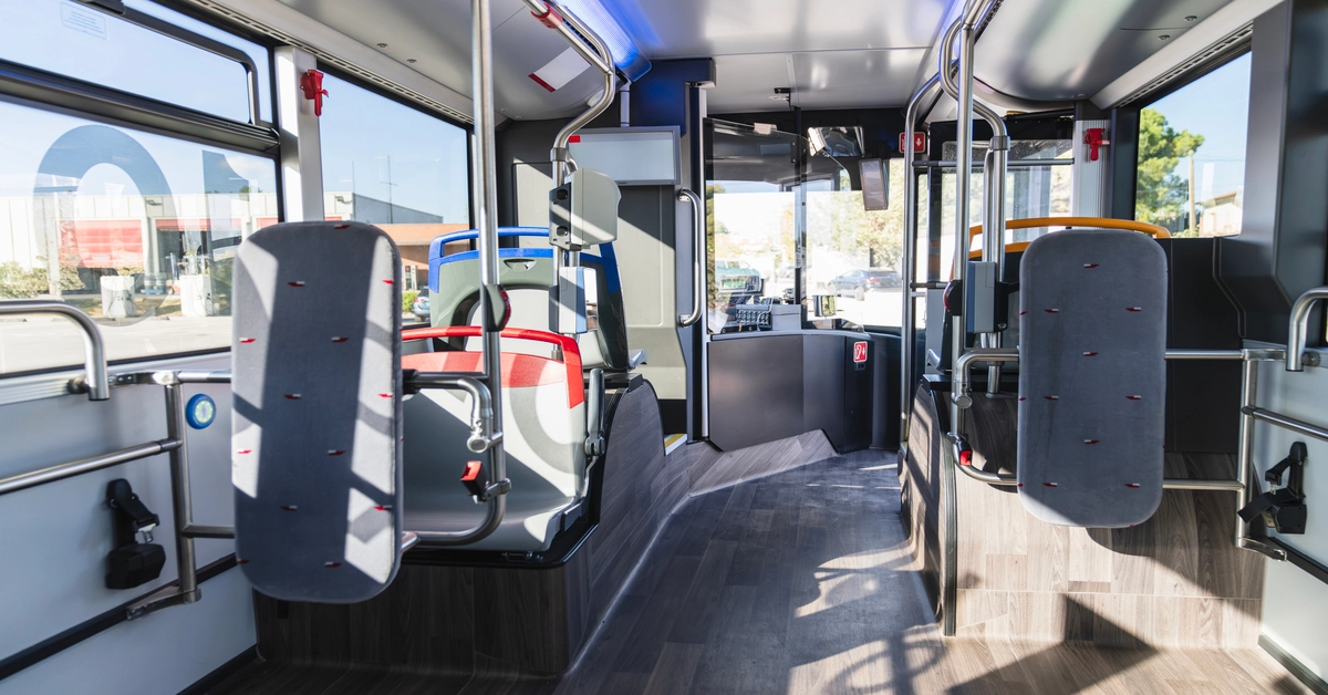 Empty city bus interior ready for commute