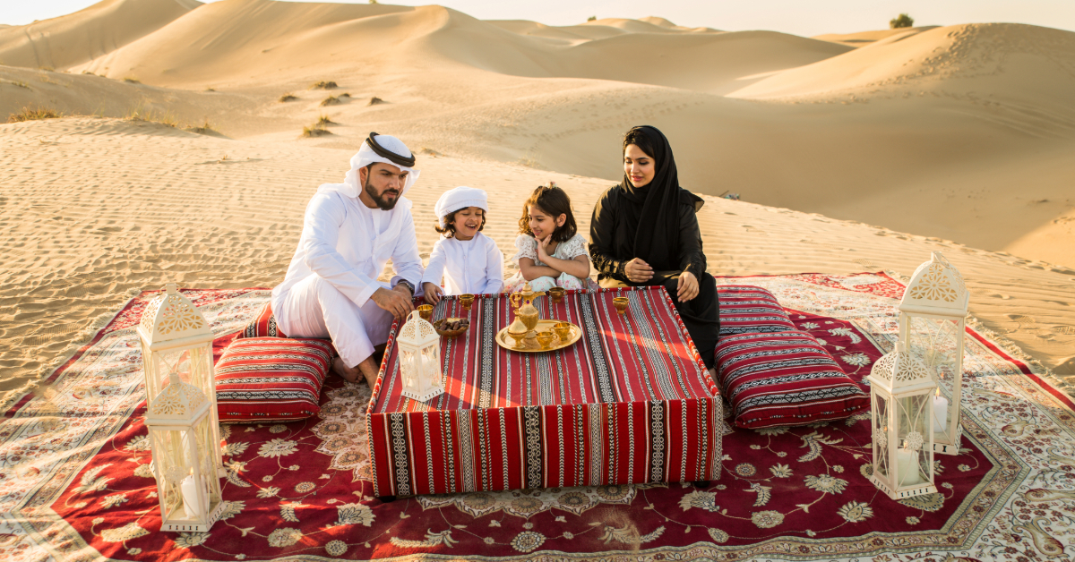 Family camping in the desert