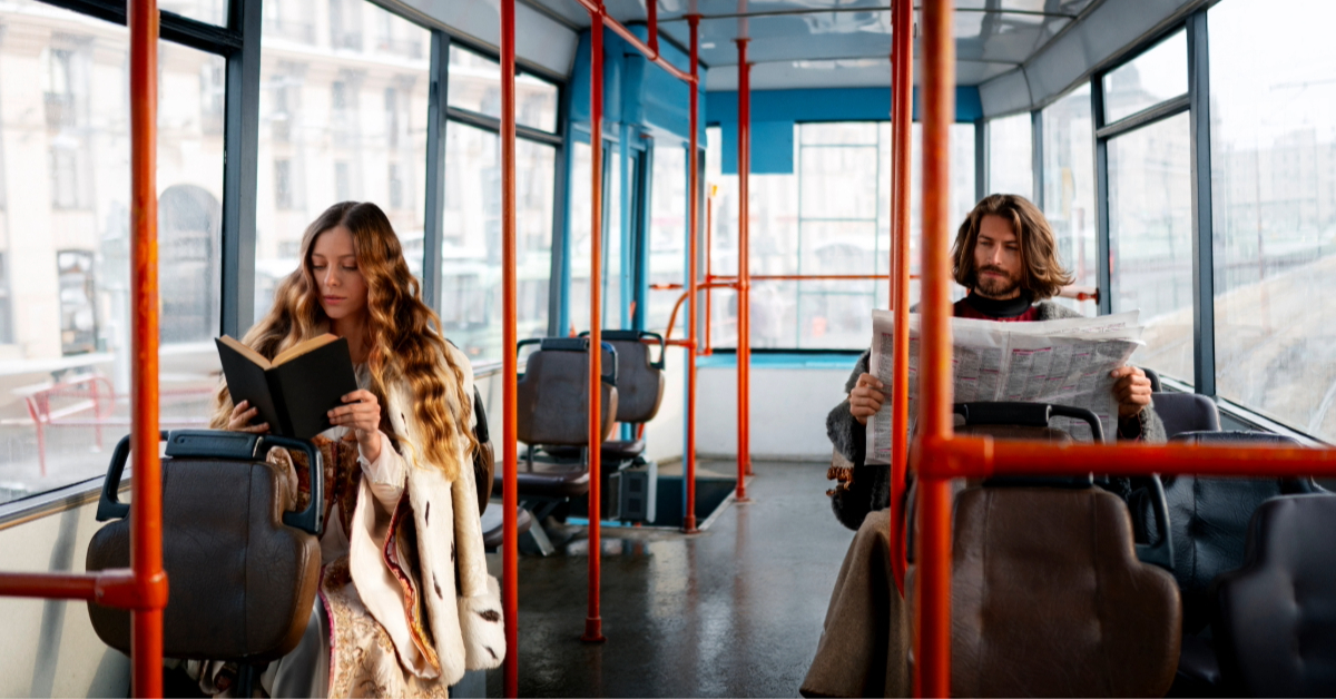 People reading in their seats in the F19A bus