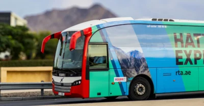 An RTA Dubai bus on the road