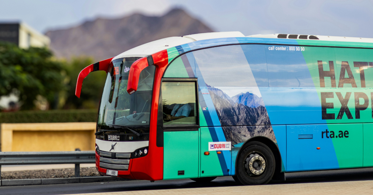 An RTA Dubai bus on the road