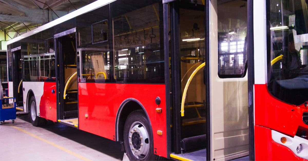 Red bus at the station