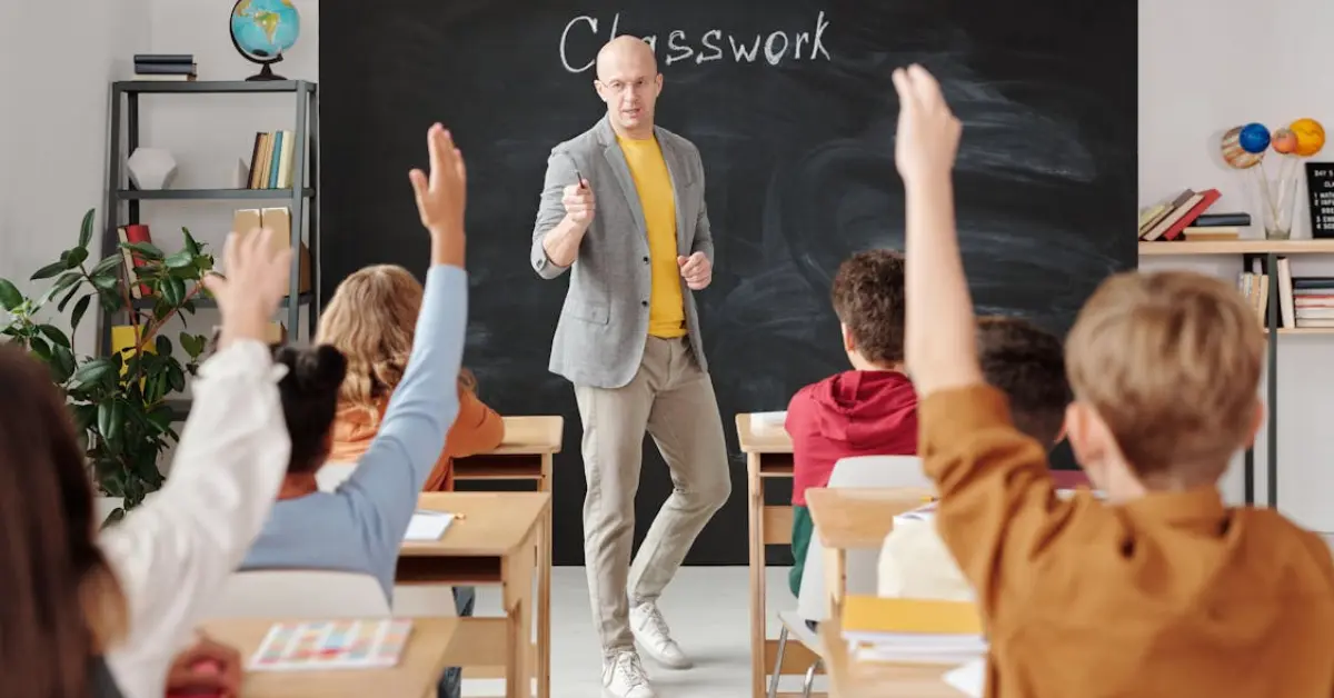Students in a classroom taking notes during a lesson