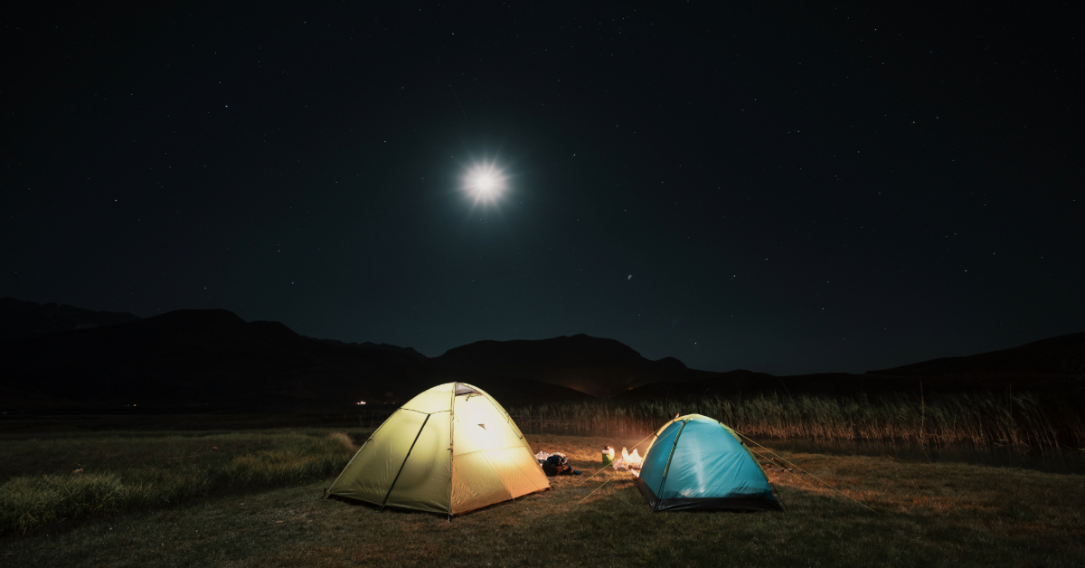 Tents at night in the mountains