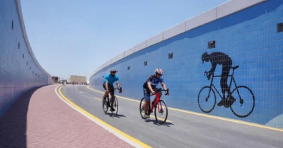 Two bikers following bike rules in Dubai