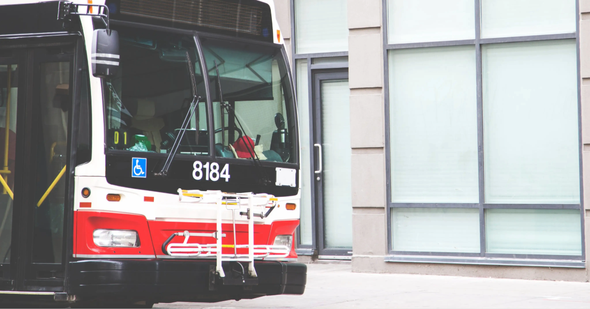 A bus pulling up on the F03 bus route