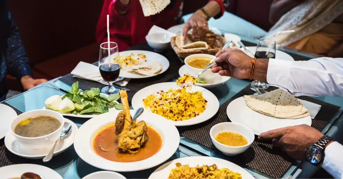 family eating in a restaurant