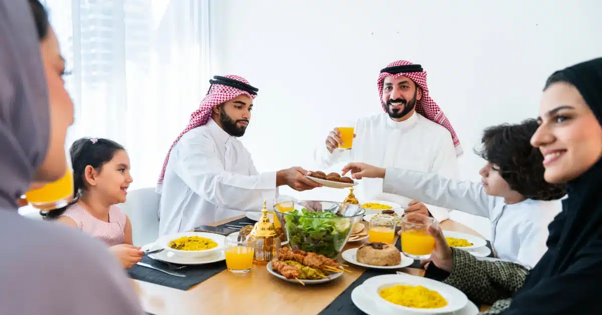UAE family breaking their fast in a restaurant