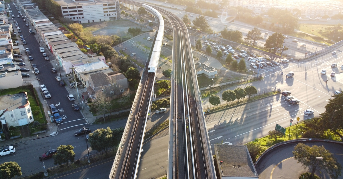 Aerial view of metro lines in construction