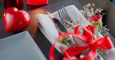 Place setting for Valentine’s dinner in Abu Dhabi restaurant
