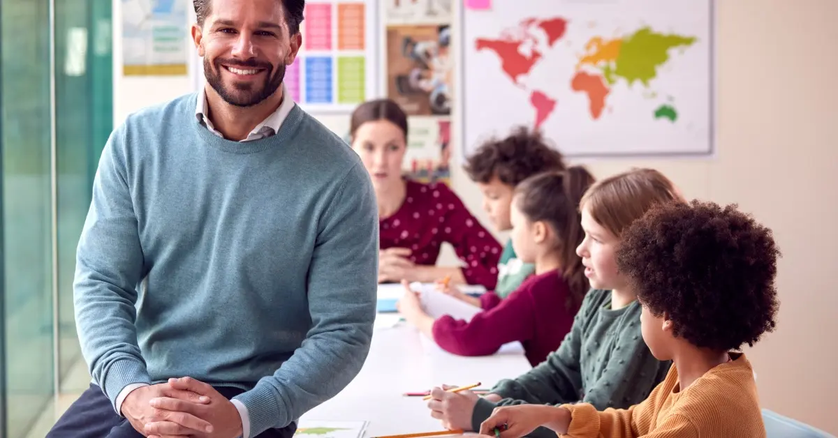 Teacher with students