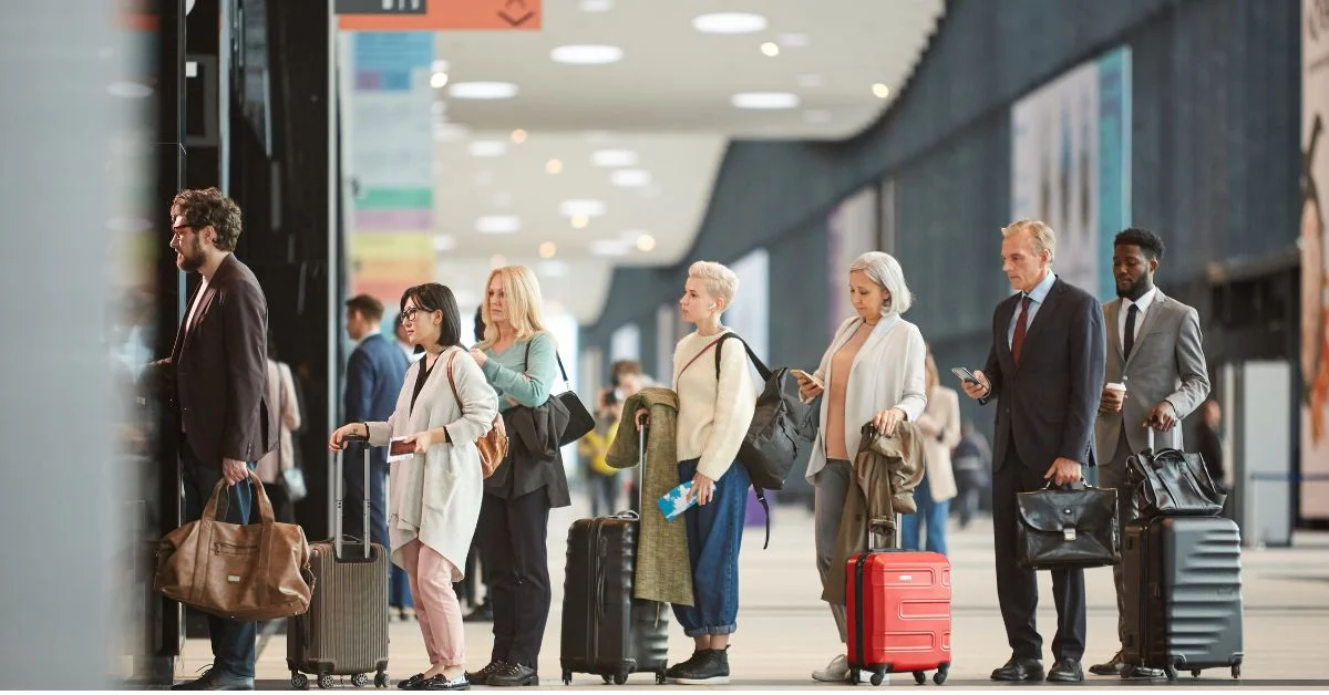 Passengers waiting at airport transit lounge
