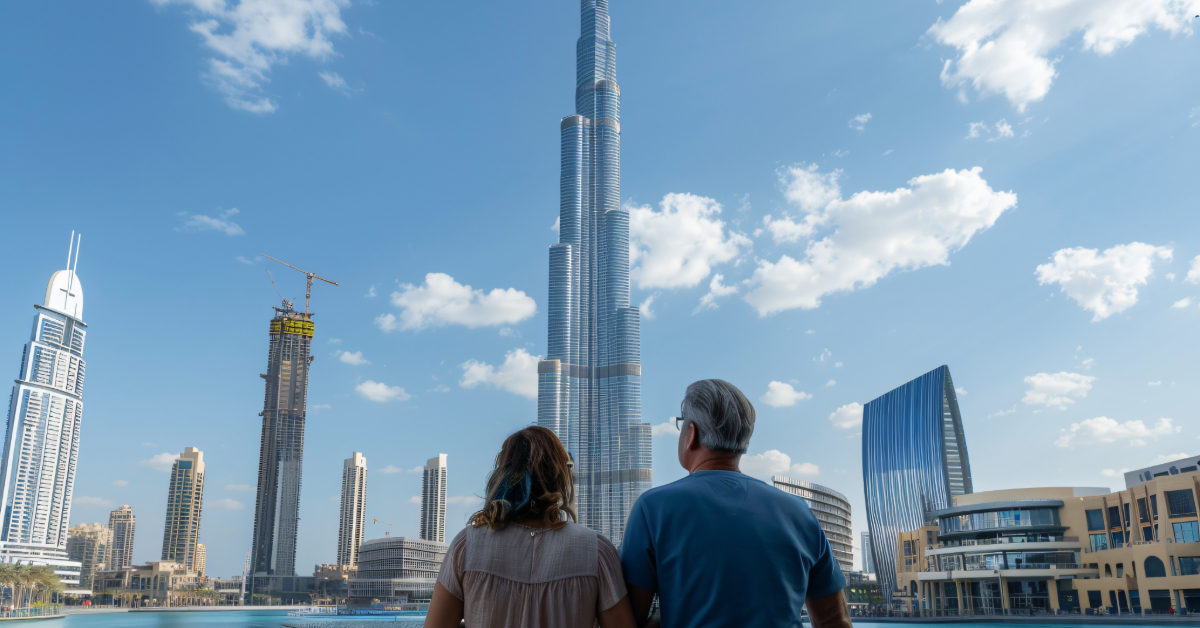 Burj Khalifa towering over the city in downtown Dubai