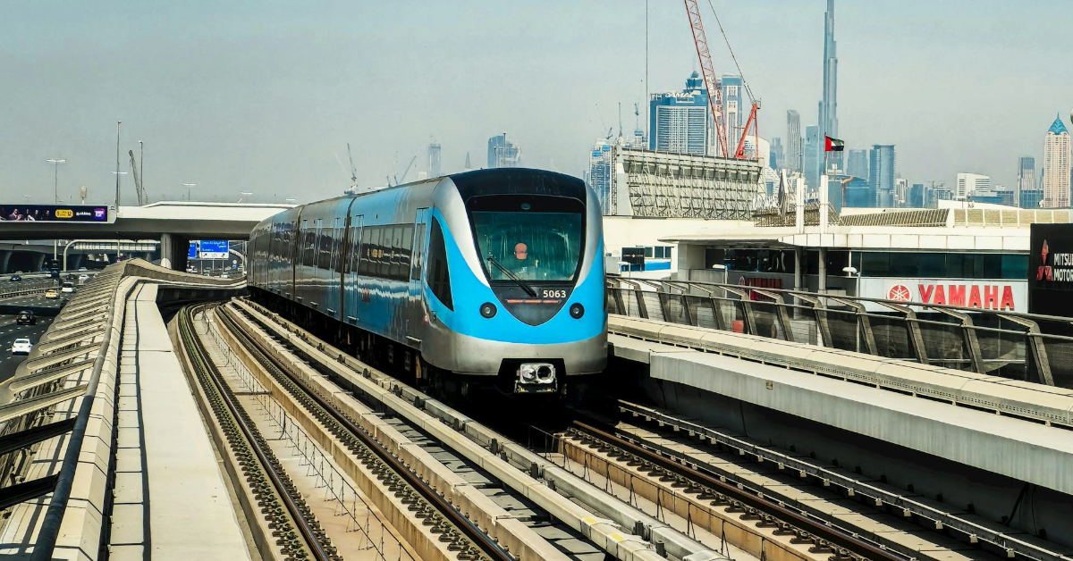 Elevated Dubai metro train