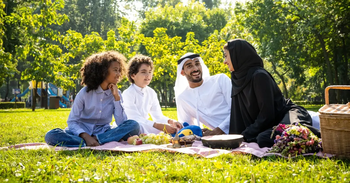 Family having a picnic in the park