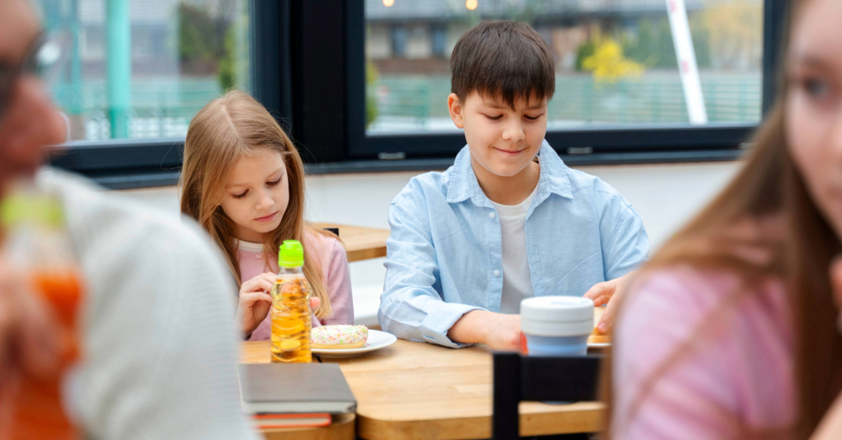 Students having lunch during their break time