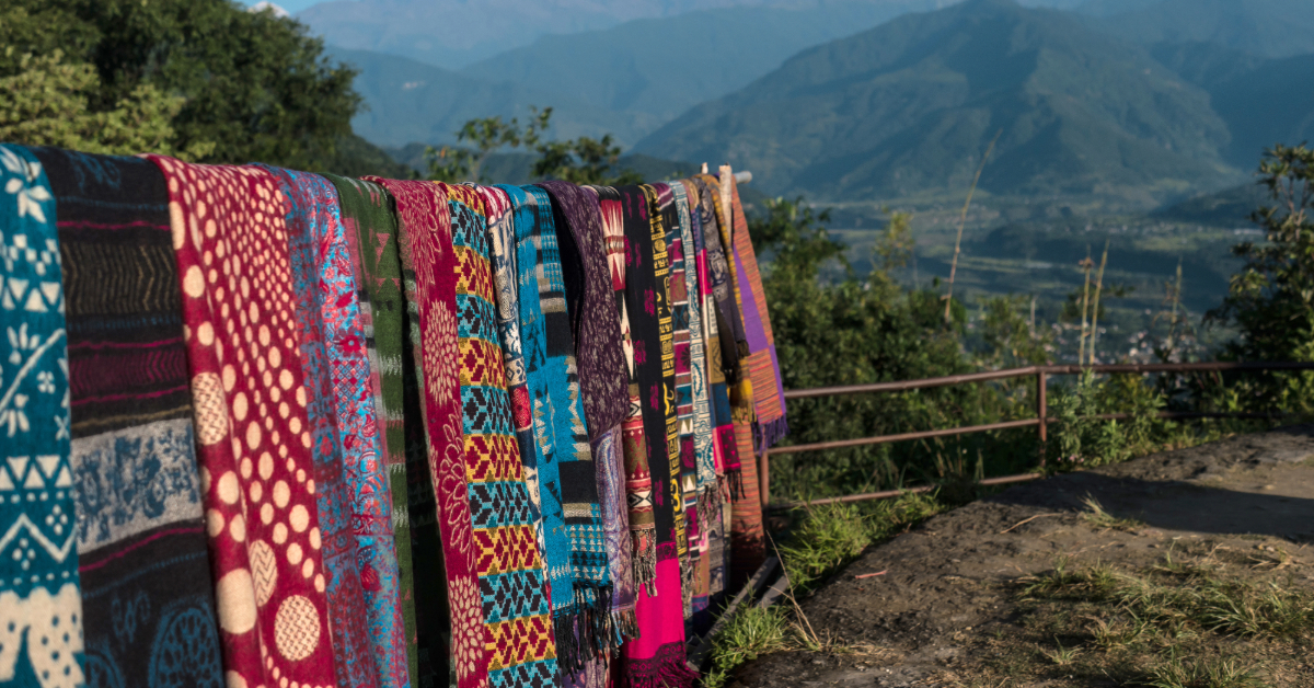 Traditional colourful handmade scarves from wool, Pokhara, Nepal