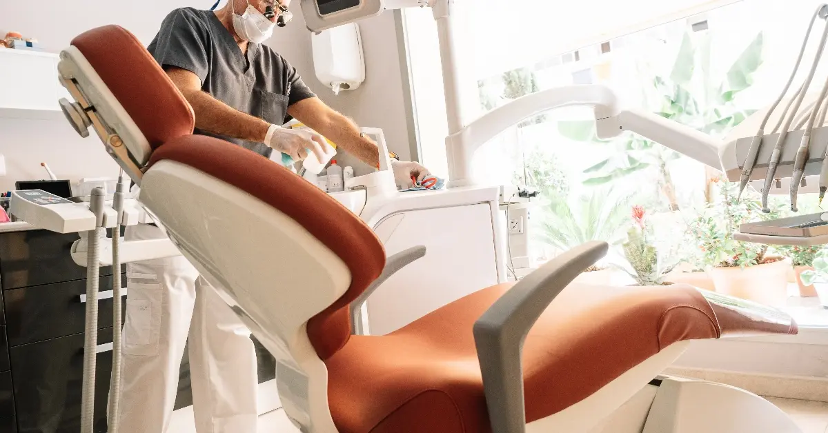 dentist working with an armchair