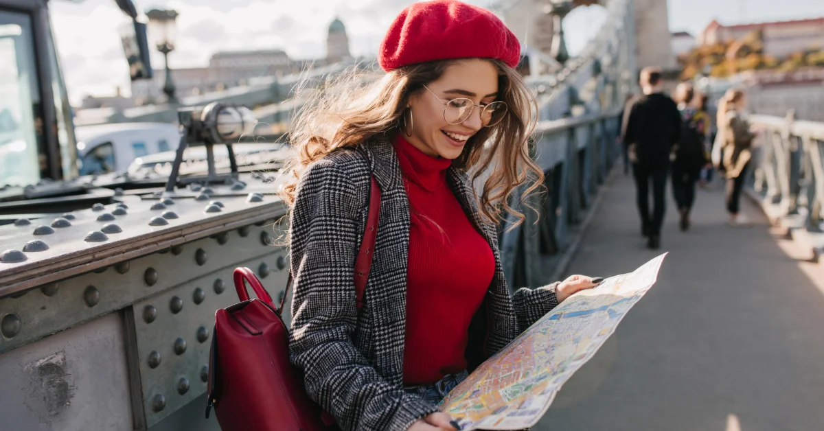 A woman looking at the map of the Czech Republic
