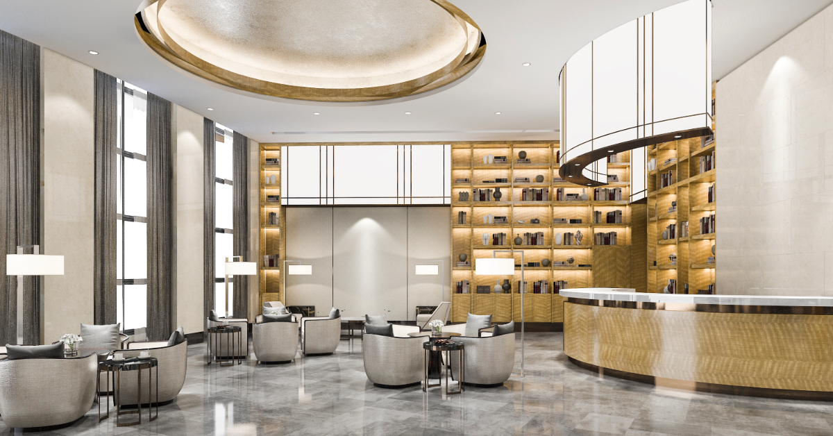 Interior at a luxurious hotel in the lobby
