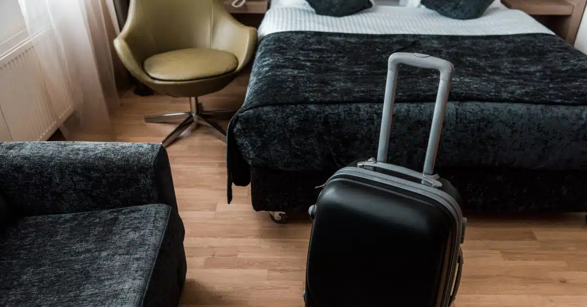 Suitcase in hotel room