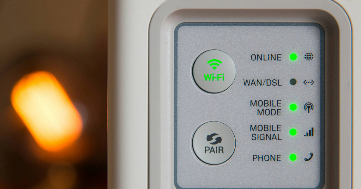 A white modem connected to Wi-Fi