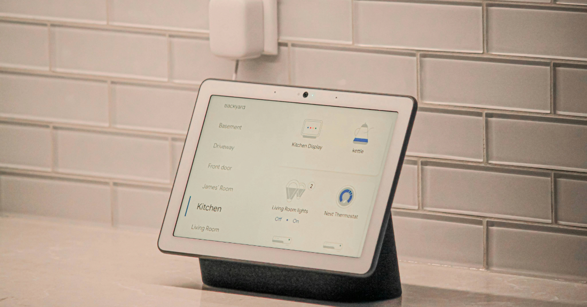 A white tablet placed on a tabletop