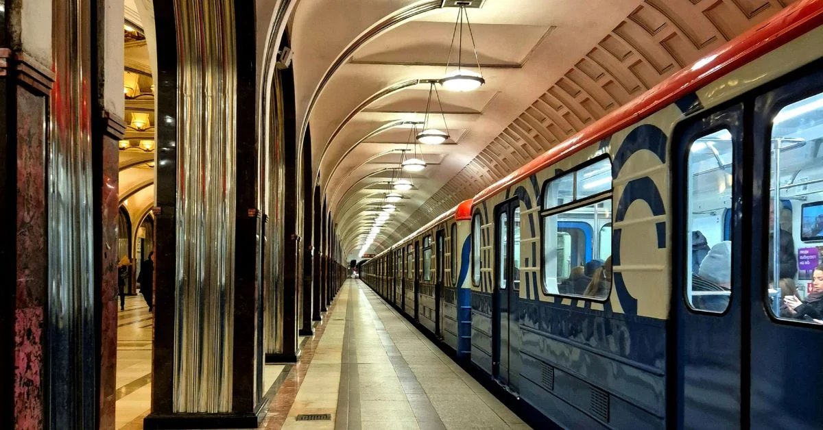 Empty aisle in a metro station