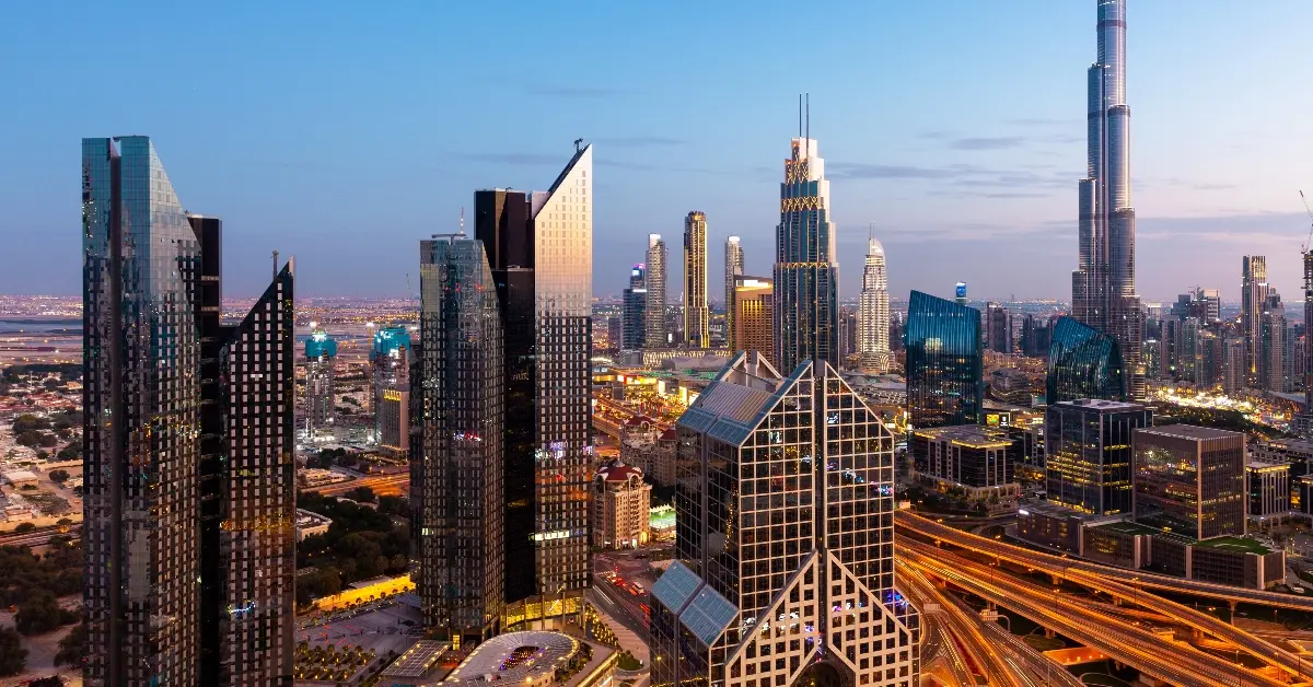 Aerial view of Dubai skyline