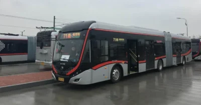 Buses standing in a queue at the Samha Bus Station