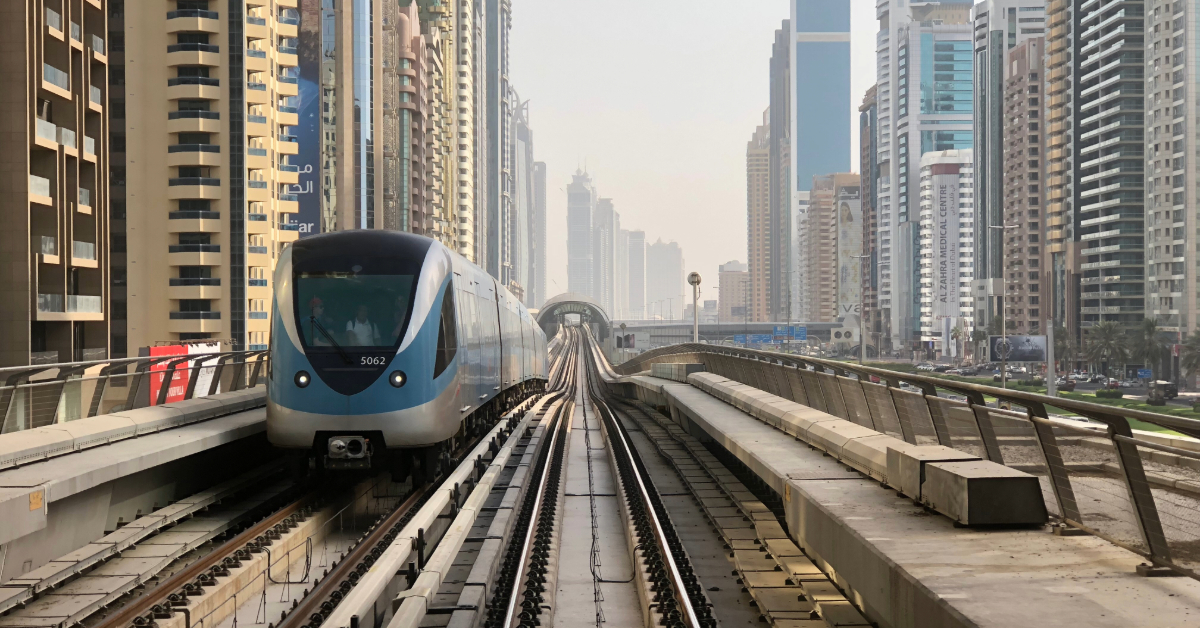 Dubai metro arriving at a station