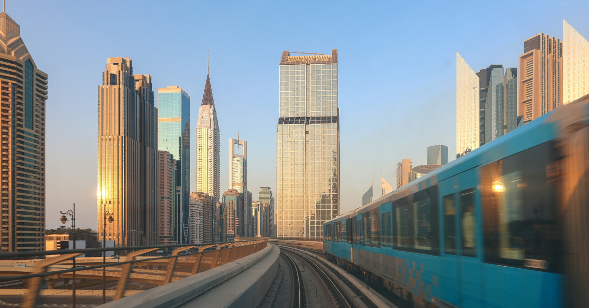 Dubai metro in the evening