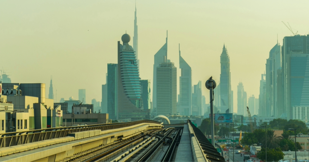 Dubai skyline over the metro