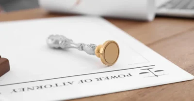 Power of attorney document with embossed stamp