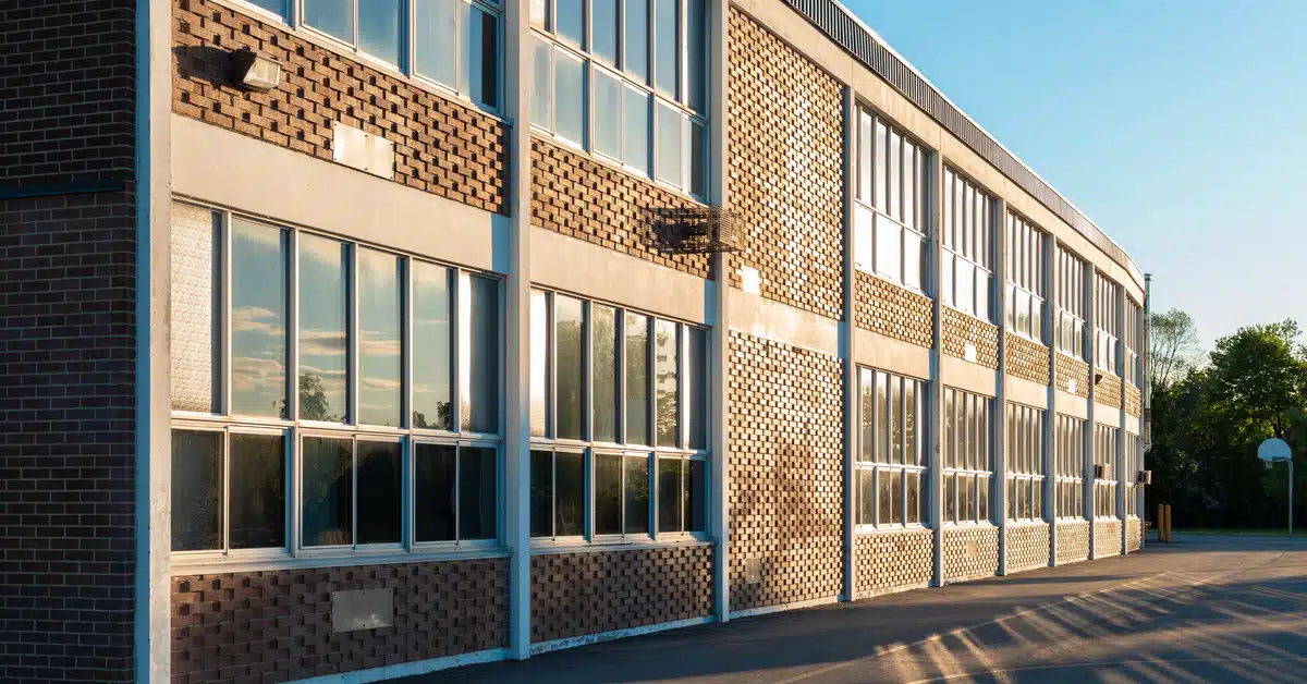 School building and schoolyard