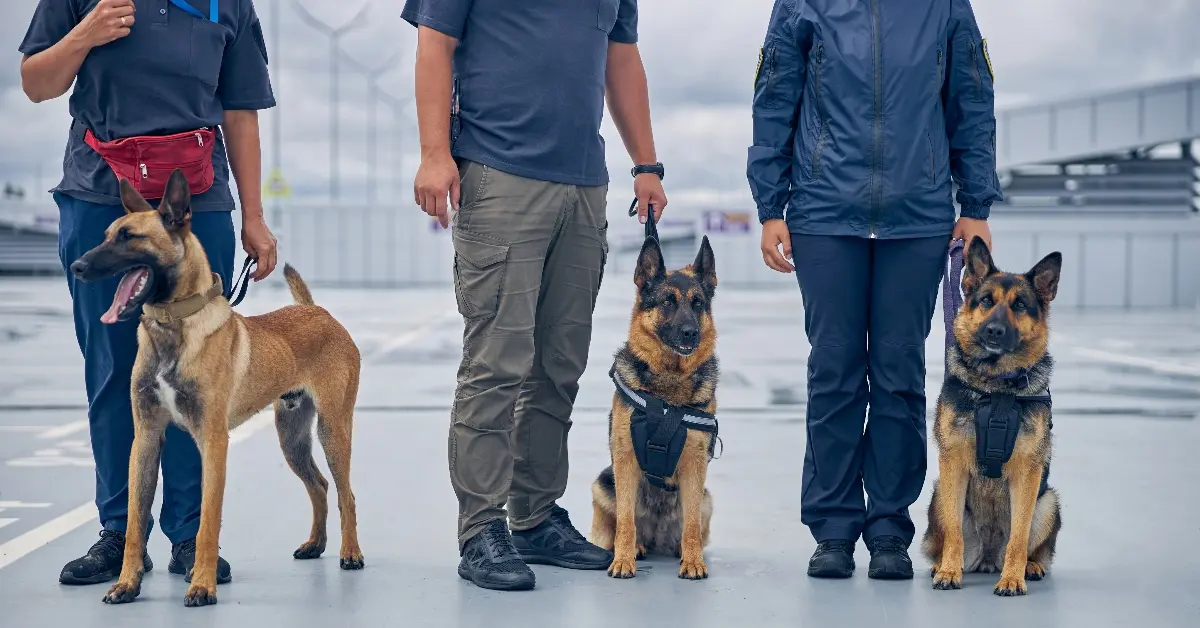 Trained dogs with officers