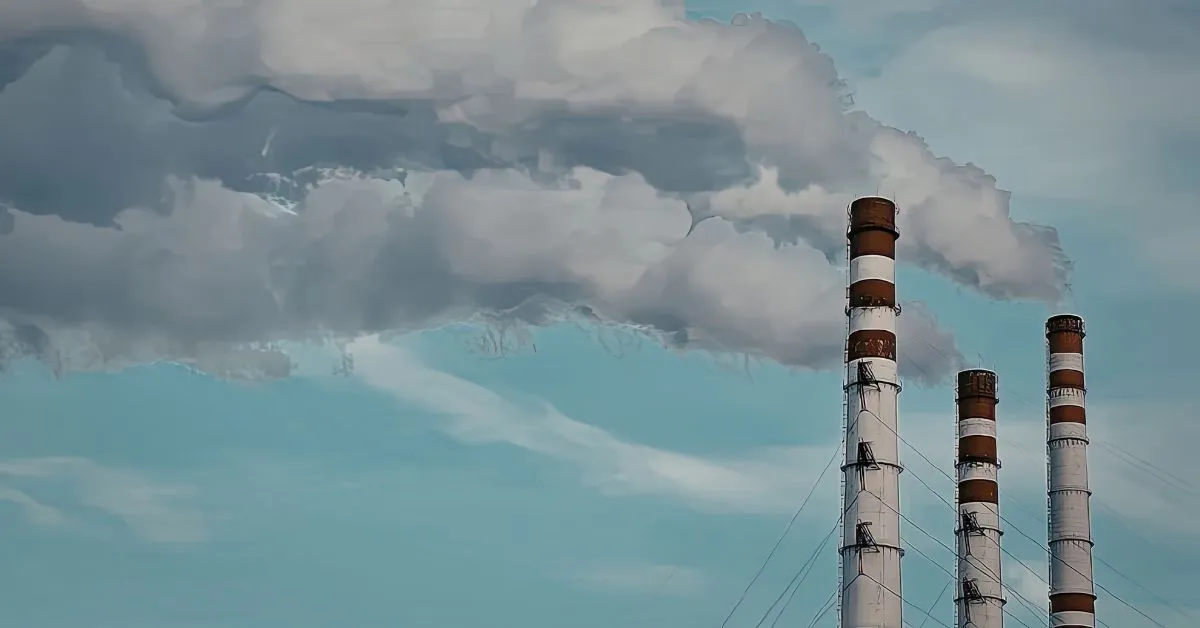 Factories with emerging smoke sitting secludedly in the industrial area